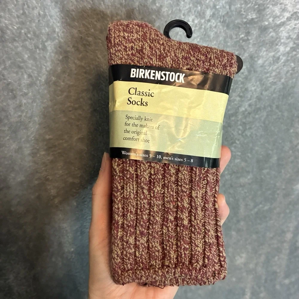 Vtg Birkenstock Classic Sock Marled Burgundy Tan Ribbed Knit Unisex W 5-10 M 5-8
